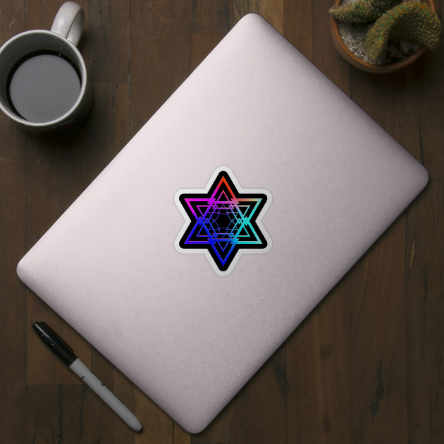 Neon Geometric Glyph Mandala Sigil Rune Sign Seal Cool Blue and Violet  - 265 by Holy Rock Design